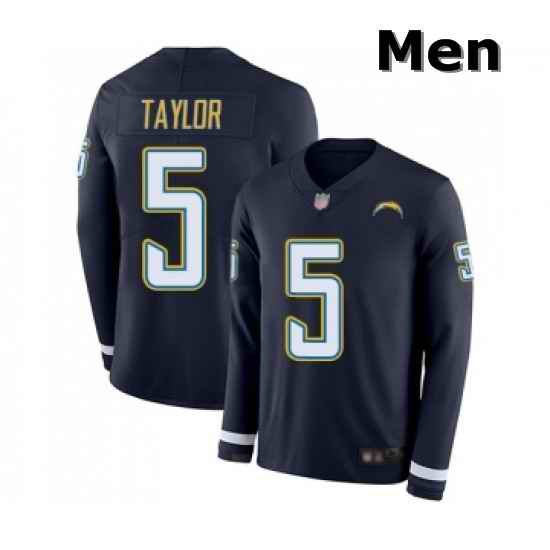 Men Los Angeles Chargers 5 Tyrod Taylor Limited Navy Blue Therma Long Sleeve Football Jersey